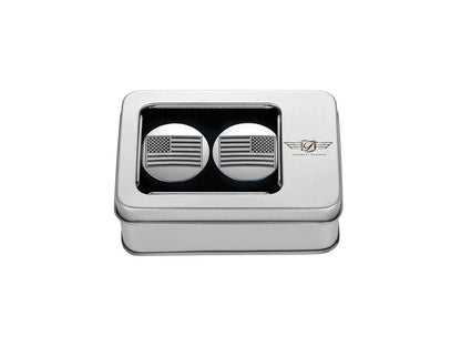 Swingarm Pivot Bolt Covers - Stainless with American Flag. Fits Touring 2011up