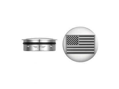 Swingarm Pivot Bolt Covers - Stainless with American Flag. Fits Touring 2011up