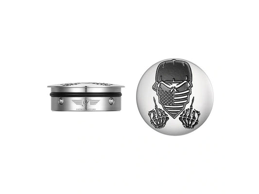 Swingarm Pivot Bolt Covers - Stainless with Masked Skull. Fits Touring 2011up