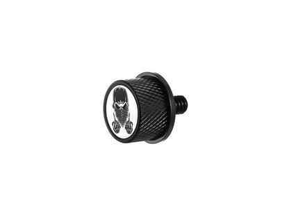 1/4in.-20 Knurled Seat Mount Screw - Black with Masked Skull. Fits H-D 1996up