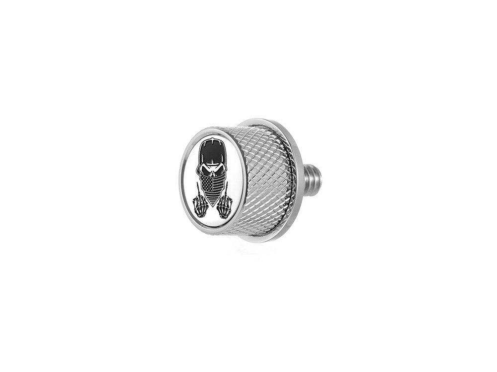 1/4in.-20 Knurled Seat Mount Screw - Stainless with Masked Skull. Fits H-D 1996up