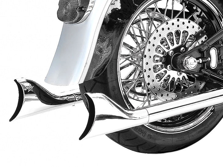 33in. True Dual SharkTail Exhaust - Chrome. Fits Softail 1997-2006.