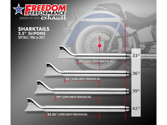33in. True Dual SharkTail Exhaust - Chrome. Fits Softail 2007-2017.