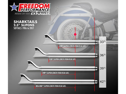 36in. True Dual SharkTail Exhaust - Chrome. Fits Softail 2007-2017.