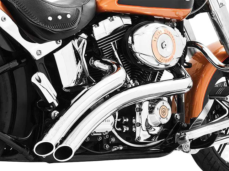 Radical Radius Exhaust - Chrome with Chrome End Caps. Fits Softail 1986-2017.