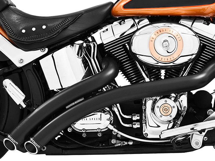 Radical Radius Exhaust - Black with Black End Caps. Fits Softail 1986-2017.