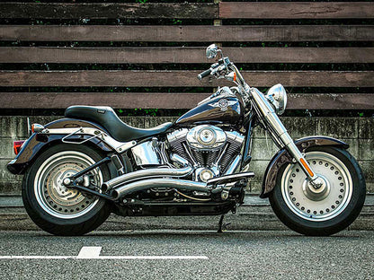 Sharp Curve Radius Exhaust - Chrome with Chrome End Caps. Fits Softail 1986-2017.