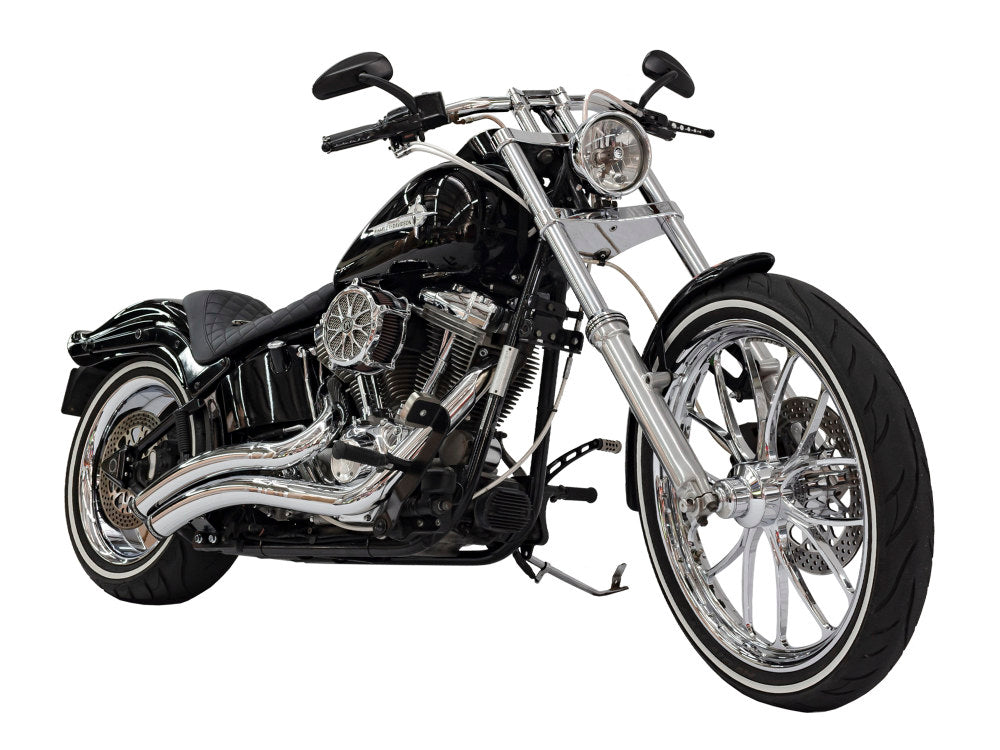 Sharp Curve Radius Exhaust - Chrome with Black End Caps. Fits Softail 1986-2017.