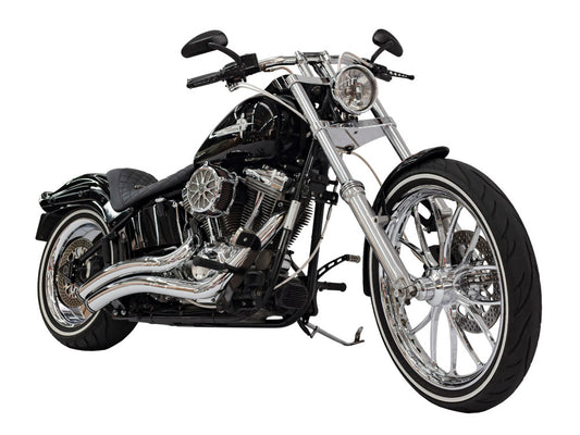Sharp Curve Radius Exhaust - Chrome with Black End Caps. Fits Softail 1986-2017.