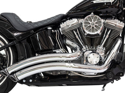 Sharp Curve Radius Exhaust - Chrome with Black End Caps. Fits Softail 1986-2017.
