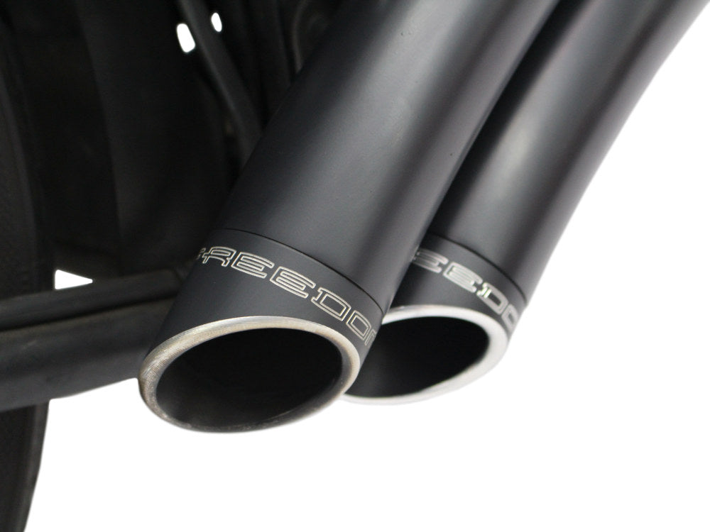 Sharp Curve Radius Exhaust - Black with Black End Caps. Fits Softail 1986-2017.