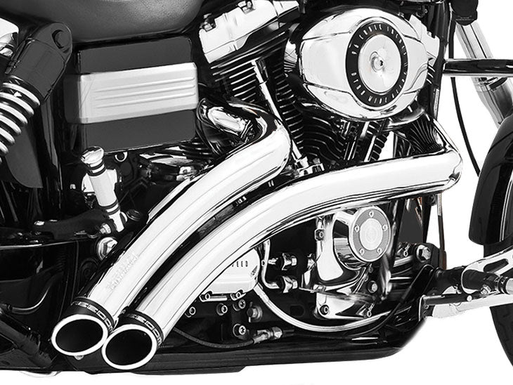 Radical Radius Exhaust - Chrome with Black End Caps. Fits Dyna 2006-2017 & Dyna Switchback 2012-2016