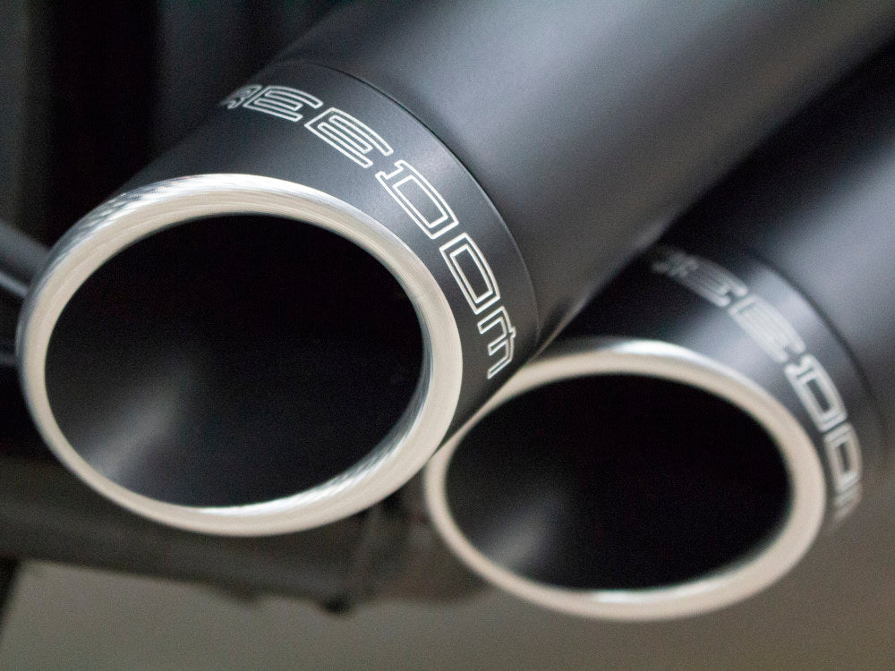 Sharp Curve Radius Exhaust - Black with Black End Caps. Fits Softail Breakout 2013-2017 & Rocker 2008-2011.