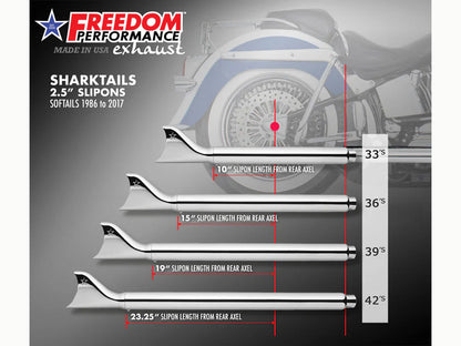39in. True Dual SharkTail Exhaust - Chrome. Fits Softail 1997-2006