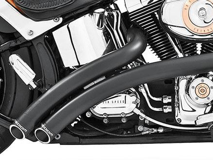 Radical Radius Exhaust - Black with Black End Caps. Fits Softail Breakout 2013-2017 & Rocker 2008-2011.