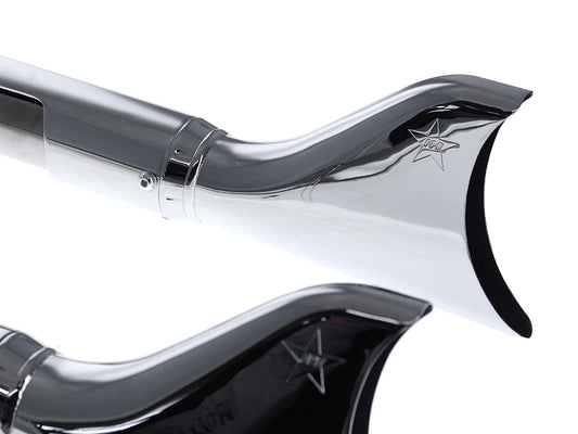 39in. Replacement SharkTail Muffer Set - Chrome. Only Fits Softail 1997-2017 Running Freedom SharkTail Exhaust Systems.