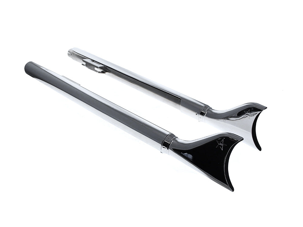 39in. Replacement SharkTail Muffer Set - Chrome. Only Fits Softail 1997-2017 Running Freedom SharkTail Exhaust Systems.