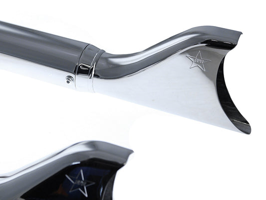 42in. Replacement SharkTail Muffer Set - Chrome. Only Fits Softail 1997-2017 Running Freedom SharkTail Exhaust Systems.