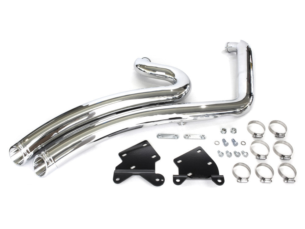 Sharp Curve Radius Exhaust - Chrome with Chrome End Caps. Fits Softail 2018up.