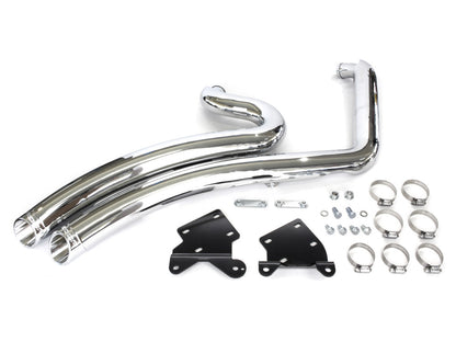 Sharp Curve Radius Exhaust - Chrome with Chrome End Caps. Fits Softail 2018up.