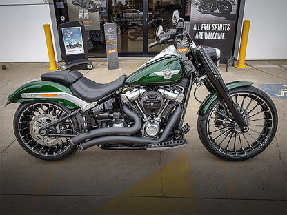 Sharp Curve Radius Exhaust - Black with Black End Caps. Fits Softail 2018up.
