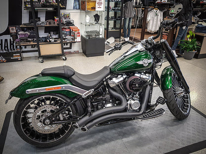 Sharp Curve Radius Exhaust - Black with Black End Caps. Fits Softail 2018up.