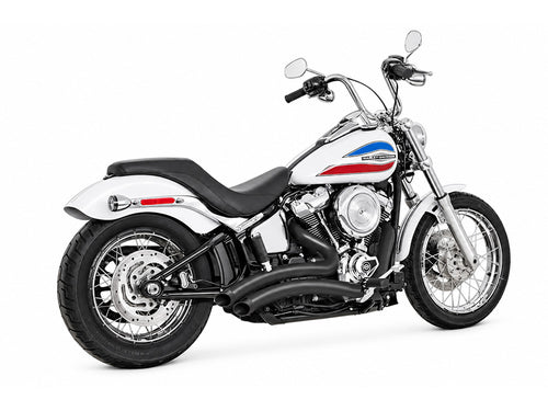 Sharp Curve Radius Exhaust - Black with Black End Caps. Fits Softail 2018up with Non-240 Rear Tyre