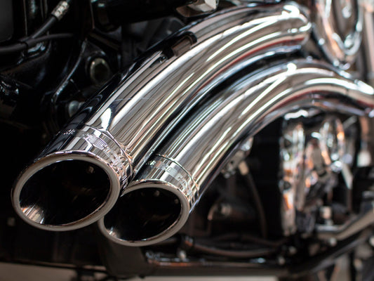 Radical Radius Exhaust - Chrome with Chrome End Caps. Fits Softail 2018up.