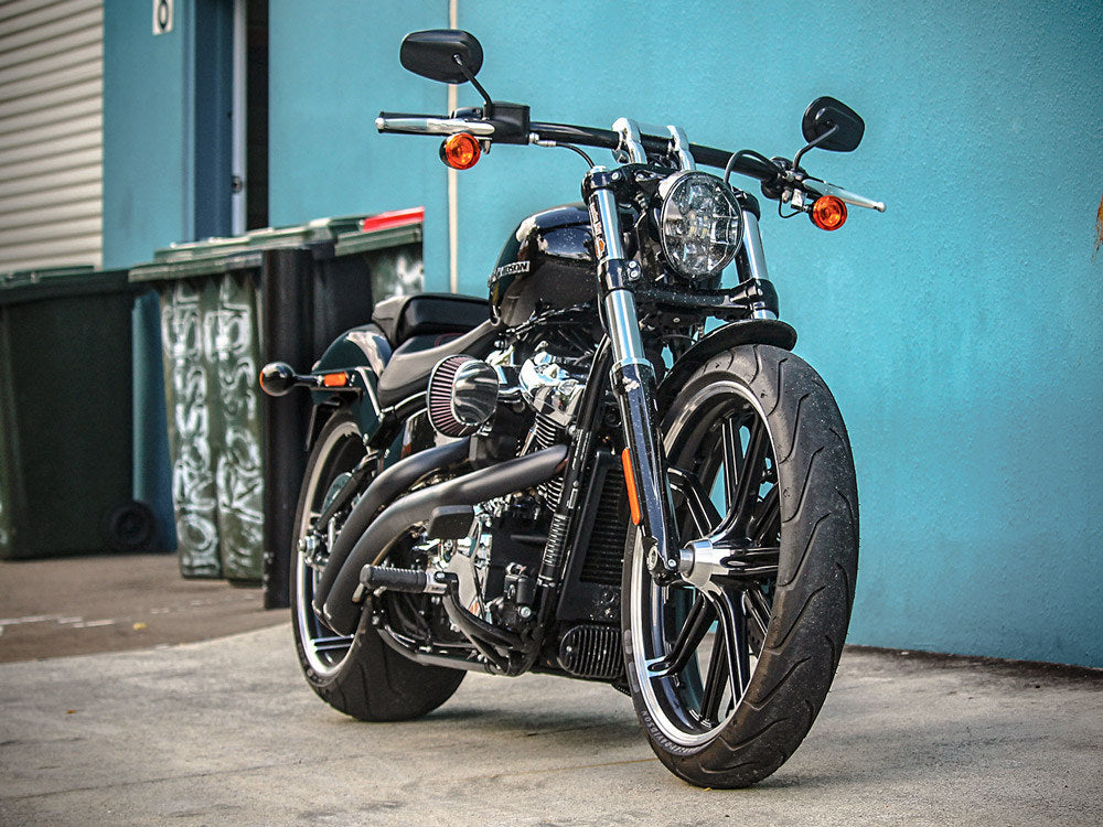 Radical Radius Exhaust - Black with Black End Caps. Fits Softail 2018up.