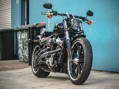 Radical Radius Exhaust - Black with Black End Caps. Fits Softail 2018up.