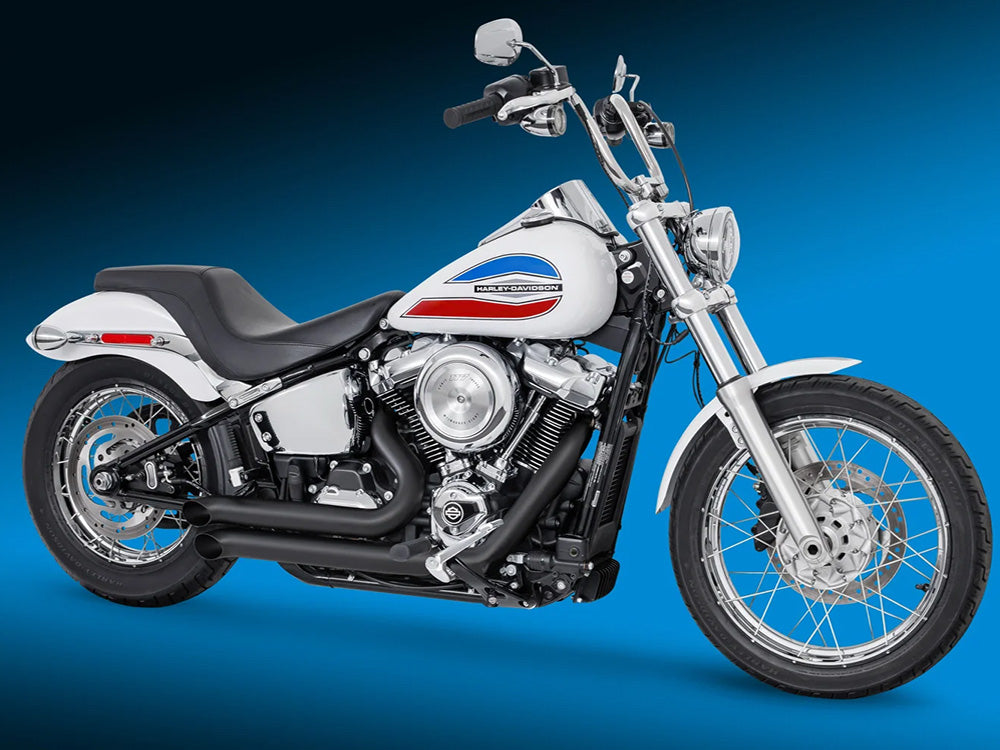 Declaration Turnouts Exhaust - Black. Fits Softail 2018up with Non-240 Rear Tyre