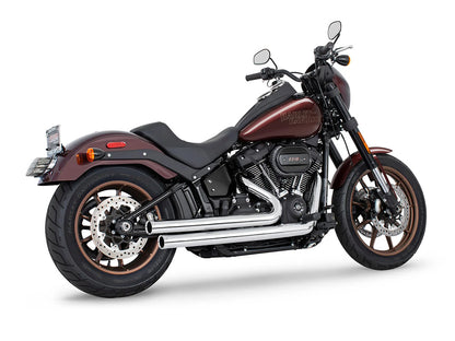 Independence Staggered Exhaust - Chrome with Chrome End Caps. Fits Softail 2018up with Non-240 Rear Tyre