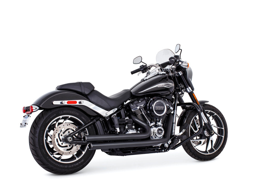 Independence Staggered Exhaust - Black with Black End Caps. Fits Softail 2018up.