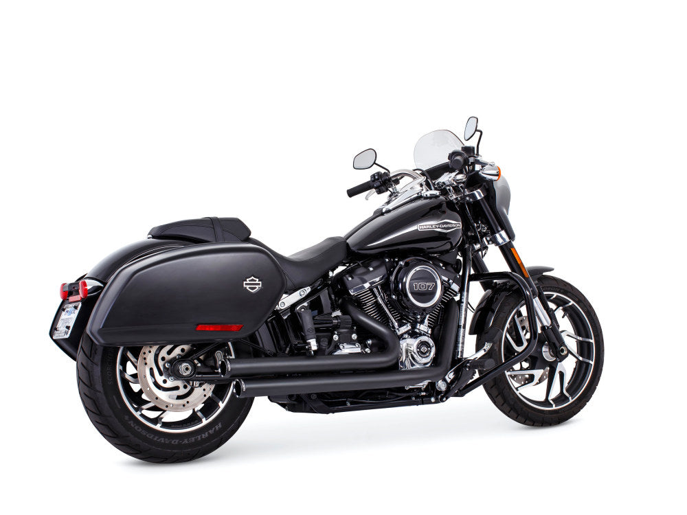 Independence Staggered Exhaust - Black with Black End Caps. Fits Softail 2018up.