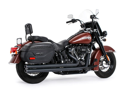 Independence Long Exhaust - Black with Black End Caps. Fits Softail 2018up.