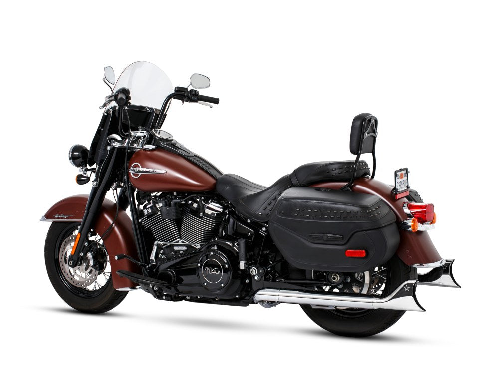33in. True Dual SharkTail Exhaust - Chrome. Fits Softail 2018up.