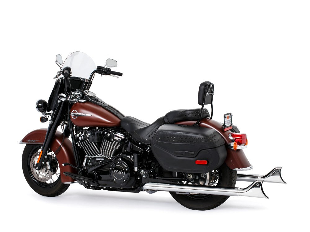 39in. True Dual SharkTail Exhaust - Chrome. Fits Softail 2018up.