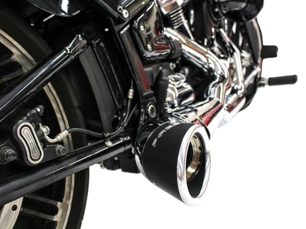 Turnout 2-into-1 Exhaust - Chrome with Black End Cap. Fits Softail 2018up.