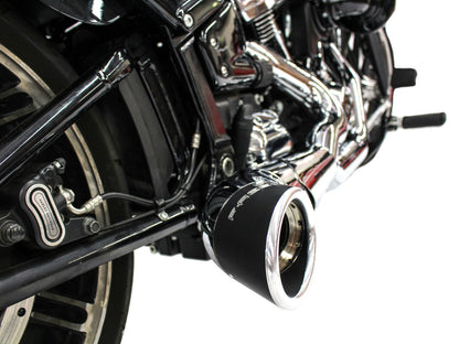 Turnout 2-into-1 Exhaust - Chrome with Black End Cap. Fits Softail 2018up.
