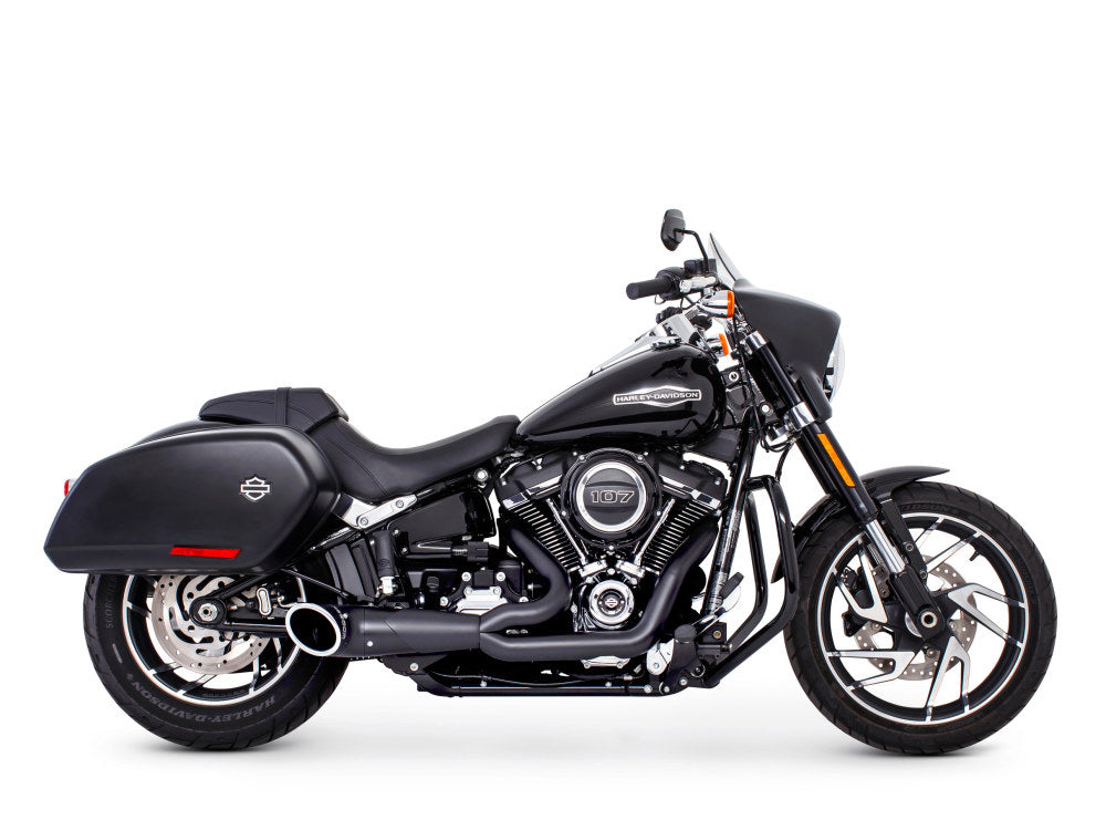 Turnout 2-into-1 Exhaust with Black Finish & Black End Cap. Fits Softail 2018up