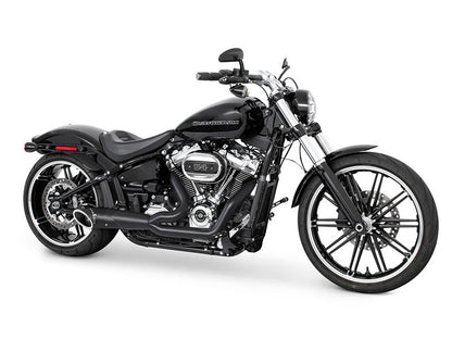 Turnout 2-into-1 Exhaust with Black Finish & Black End Cap. Fits Softail 2018up