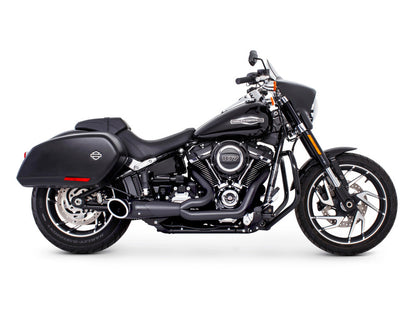 Turnout 2-into-1 Exhaust - Black with Black End Cap. Fits Softail 2018up with Non-240 Rear Tyre