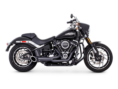 Turnout 2-into-1 Exhaust - Black with Black End Cap. Fits Softail 2018up with Non-240 Rear Tyre