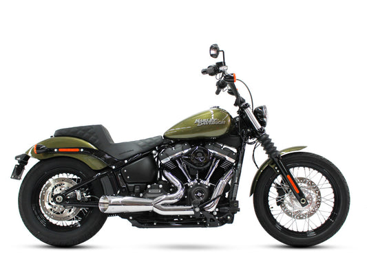 Combat Shorty 2-into-1 Exhaust - Chrome with Chrome End Cap. Fits Softail 2018up.