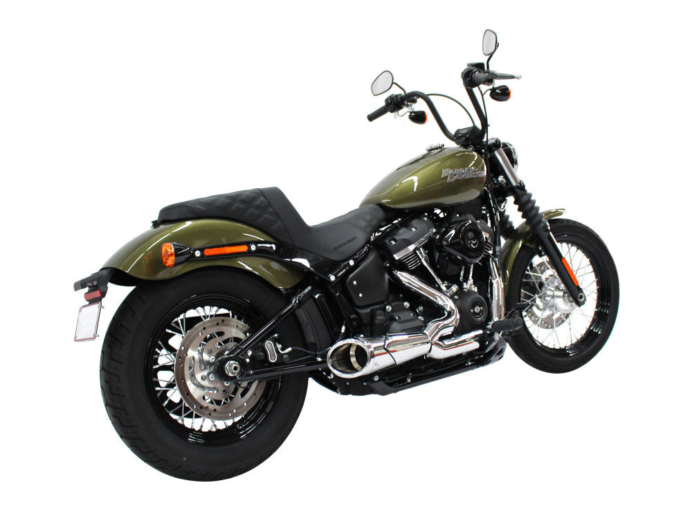 Combat Shorty 2-into-1 Exhaust - Chrome with Chrome End Cap. Fits Softail 2018up with Non-240 Rear Tyre