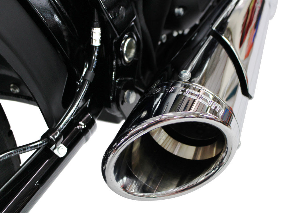 Combat Shorty 2-into-1 Exhaust - Chrome with Chrome End Cap. Fits Softail 2018up with Non-240 Rear Tyre