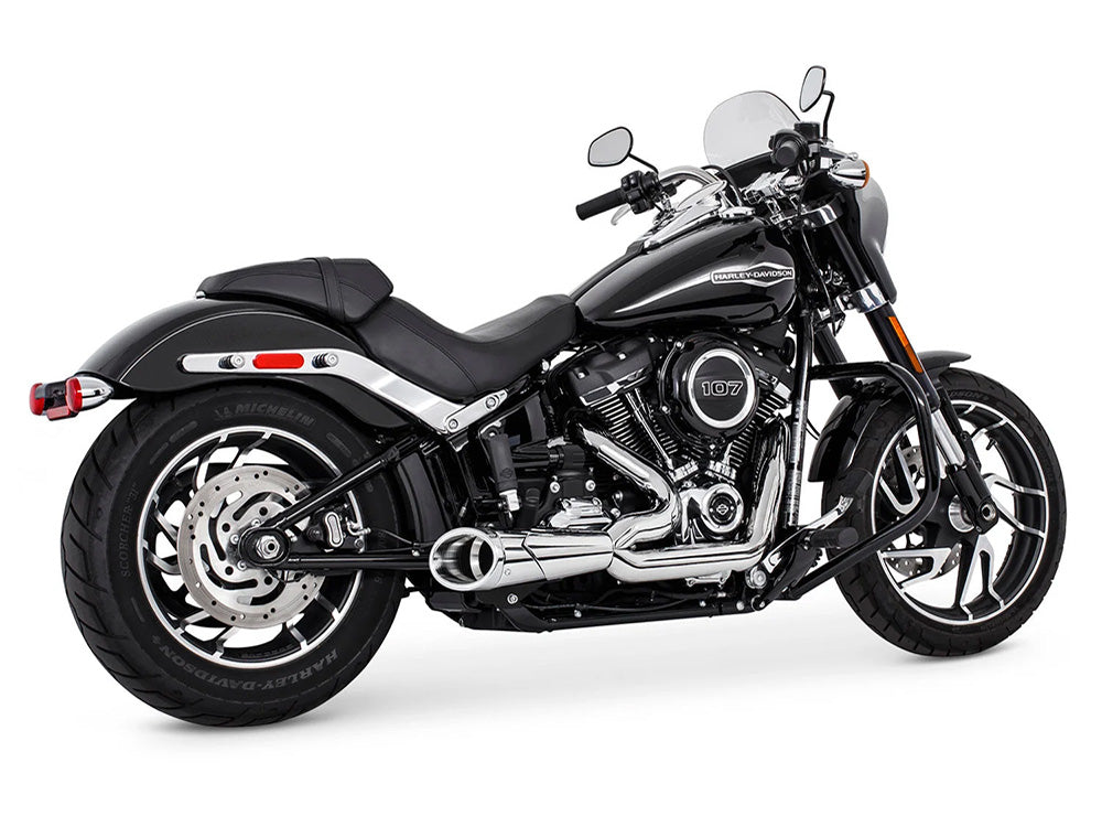 Combat Shorty 2-into-1 Exhaust - Chrome with Chrome End Cap. Fits Softail 2018up with Non-240 Rear Tyre