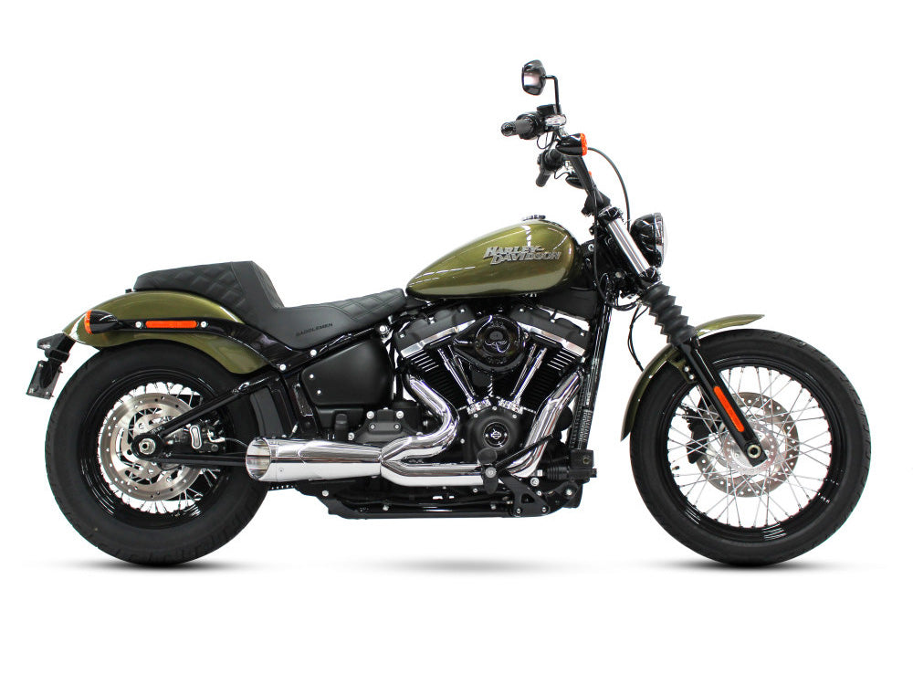 Combat Shorty 2-into-1 Exhaust - Chrome with Chrome End Cap. Fits Softail 2018up with Non-240 Rear Tyre