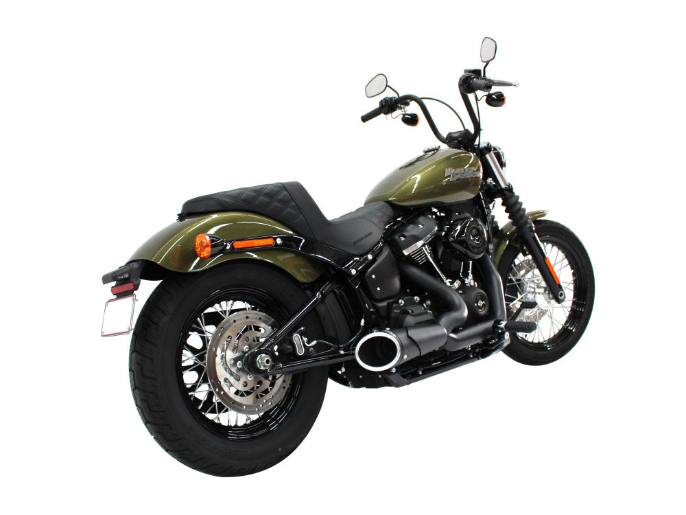 Combat Shorty 2-into-1 Exhaust - Black with Black End Cap. Fits Softail 2018up.