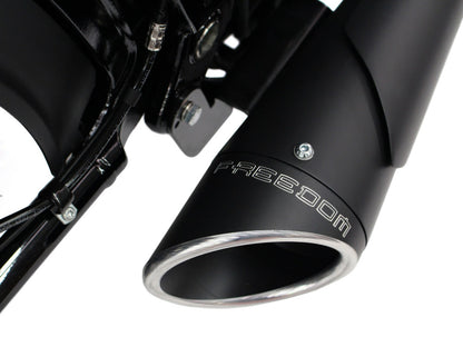 Combat Shorty 2-into-1 Exhaust - Black with Black End Cap. Fits Softail 2018up with Non-240 Rear Tyre